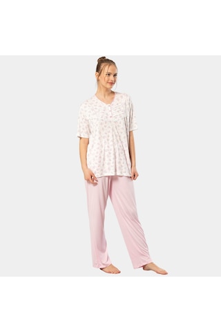 Türen Empirme Patlı Battal Kısa Kollu Pijama Takım 3369/pembe 001