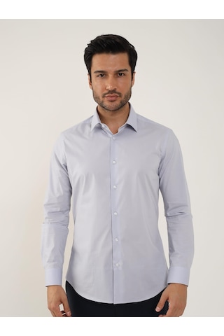 Dufy Açık Gri Erkek Slim Fit Düz Klasik Yaka Uzun Kol Gömlek - 88364 Açık Gri