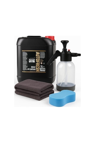 Profesyonel Oto Yıkama Seti 5l Şampuan + Köpük Pompası + Mikrofiber Havlu + Sünger