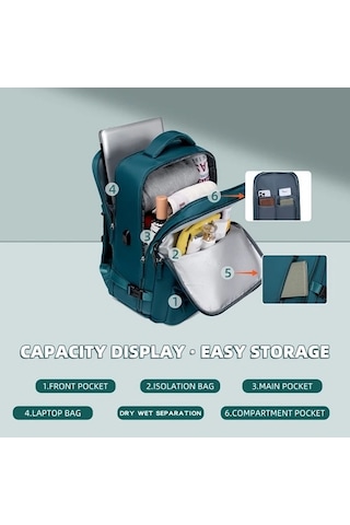 Fastbuy Big Kapasiteli Hightower Peacock Blue Seyahat Sırt Çantası Laptop Ayakkabı Şarj Portu Mavi