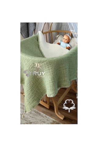 %100 Pamuk Müslin Bebek Yorgan Çağla Yeşili