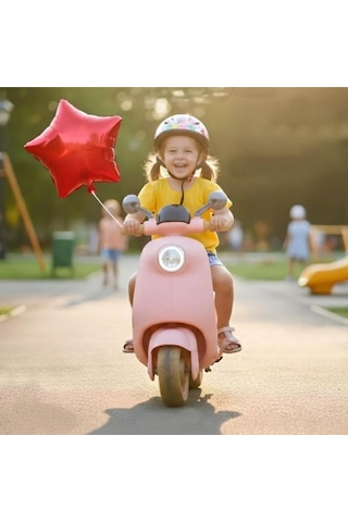 Pedallı Ve Ebeveyn Kumandalı Işıklı Çocuk Akülü Motoru - Mini Retro Scooter Pembe