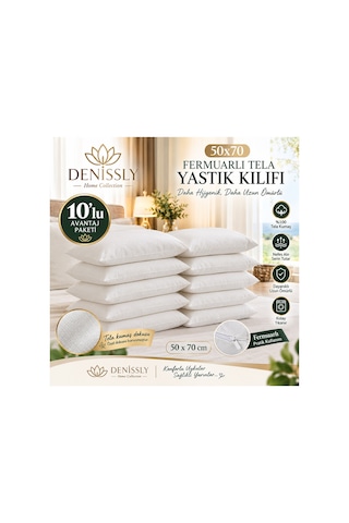 50x70 Yastık Kılıfı Fermuarlı Tela Yastık Kılıfı 10 Lu Beyaz Beyaz