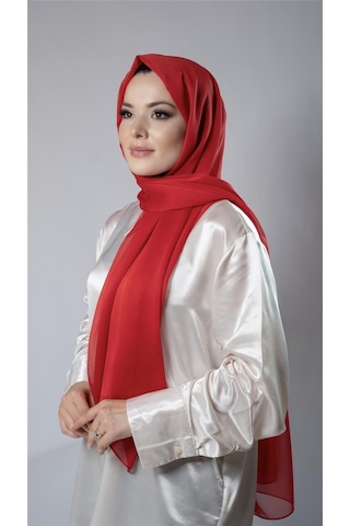 Hürrem Bone Kırmızı Düz Klasik Şal Şifon Kumaş Janjan Abiye 202108 31 Kırmızı