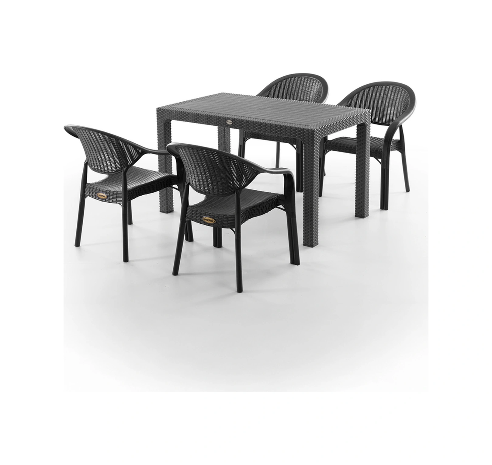 Bamboo 4 Kişilik Rattan Masa Sandalye Takımı Siyah Siyah