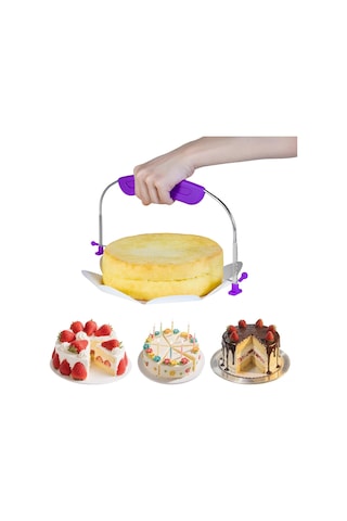 Geeksen Mor Renkli Ayarlanabilir Çelik İki Telli Pasta Dilimleyici Mor