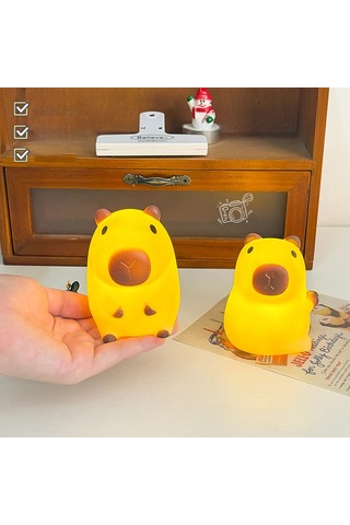 Şirin Mini Kapibara Gece Lambası Pille Çalışan Karikatür Lamba 1 Çok Renkli