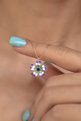 Papatya Silver 925 Ayar Gümüş Rose Kaplama Mineli Lacivert Tektaş Yonca Kolye