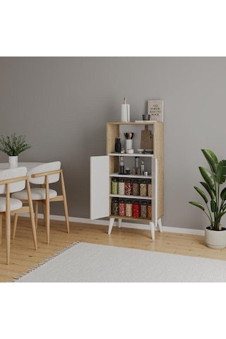 Just Home 2 Kapaklı Raflı Çok Amaçlı Dolap - Safir Meşe / Beyaz - 123x35x56 Cm Safir Meşe / Beyaz
