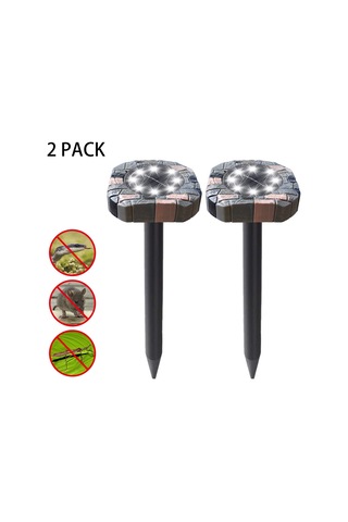 Geeroyoo 2'li Paket Güneş Enerjili Ultrasonik Gönüllü Kovucu, Led Toprak Lambası, Beyaz Işık, 200-400 M² Kapsama Alanı, Ip44 Su Geçirmez