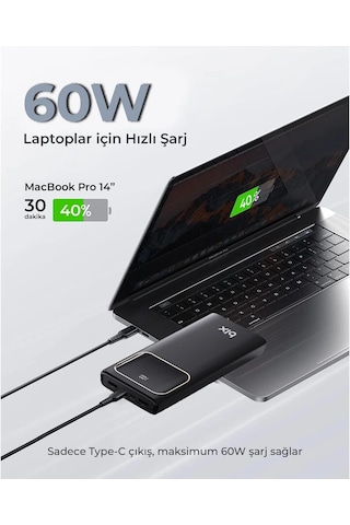 Bix Pb303 30000mah 60w 2 Usb Ve Type-c Pd Çıkışlı Hızlı Şarj Destekli Led Göstergeli Powerbank Siyah