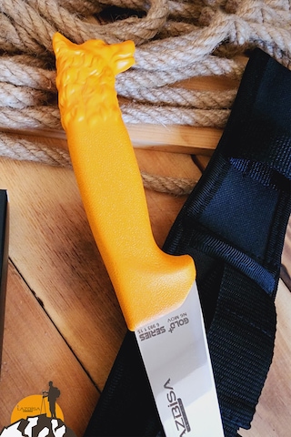 İşlemeli Tpe Sap Outdoor Kamp Bıçağı Çakısı Kılıflı Kmi-544 Sarı