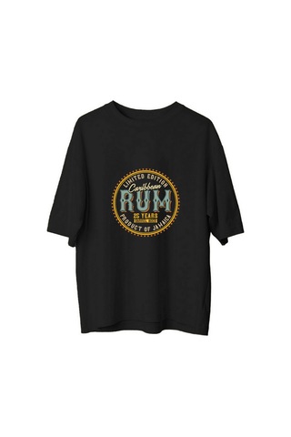 Paybuy Kadın Oversize Baskılı Tişört Karayip Rumunun Sınırlı Baskısı Vin Siyah