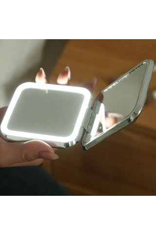 Led Işıklı Katlanabilir Cep Aynası - Kare Tasarım, Çift Taraflı, Makyaj Aynası Diğer