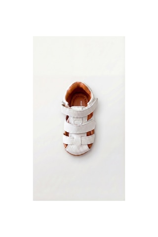 Pufien Çocuk Hakiki Deri Sandalet, Ortopedik Tabanlı, Kaydırmaz Kauçuk Taban, Cırt Cırtlı Unisex Premium Beyaz