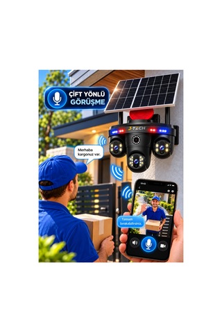 J-tech Solarmax-x3 4k 3 Kamera 4g Solar Sim Ptz Sesli Akıllı Takip Zoom Güvenlik Kamera 7/24 Koruma