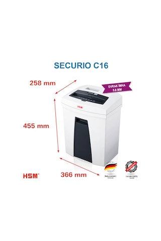 Hsm Securio C16 - 5.8 MM Evrak İmha Kağıt Kırpma Makinesi 25 L