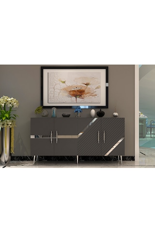 Pınar Konsol Tv Sehpası Çok Amaçlı Dolap 150 Cm Antrasit Gümüş