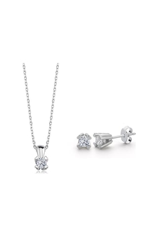 Swarovski Zirconia 0.60 Karat Kalp Tırnak Tektaş İkili Gümüş Set