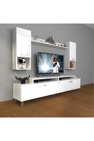 Decoraktiv Ekoflex 5da Mdf Krom Ayaklı Tv Ünitesi Tv Sehpası Beyaz