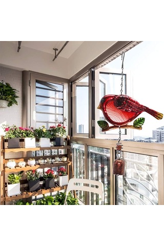 Yifomall Kırmızı Kuğu Ve Renkli Cam Arı Kuşu Desenli Demir Cam Zil, Duvar Dekoru, Çocuk Yatağı Süsüsü, Nordic Stil, Hediye İçin Uygun