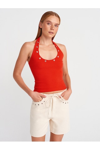 Dilvin 21162 Halter Yaka Top-k.kırmızı K.kırmızı