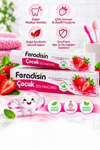 Feradisin Çilek Özlü Doğal Çocuk Diş Macunu