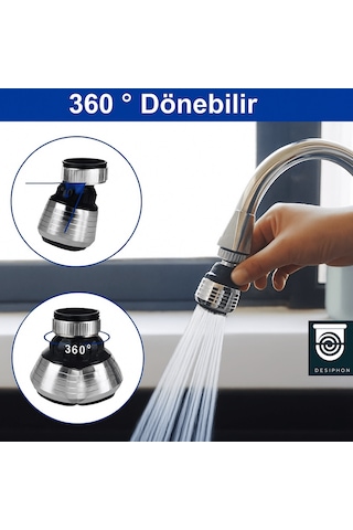 Krom 2 Fonksiyonlu Mutfak Lavabo Başlığı 360 Döner Su Tasarruflu