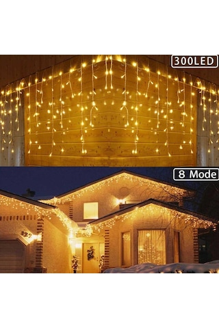 8 Fonksiyonlu 16 Saçaklı Perde Led 3 X 1 Günışığı Siyah