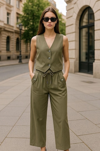 Keten Takım - Haki Yelek & Pantolon İkili Kombin - Modern Fit Yazlık Şık Takım Çok Renkli