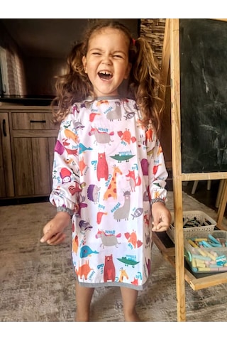 4-7 Yaş Zoo Sıvı Geçirmez Çocuk Aktivite Boyama Önlüğü