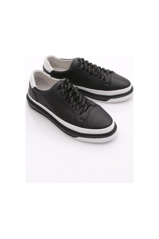 Dgn 9830 Erkek Düz Taban Bağcikli Sneaker Ayakkabi Siyah Beyaz