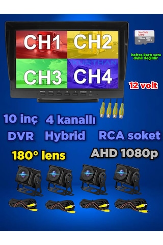 10'' Dvr Ekran 4 Adet 180 Derece Balık Gözü Geniş Açı Ahd Kamera