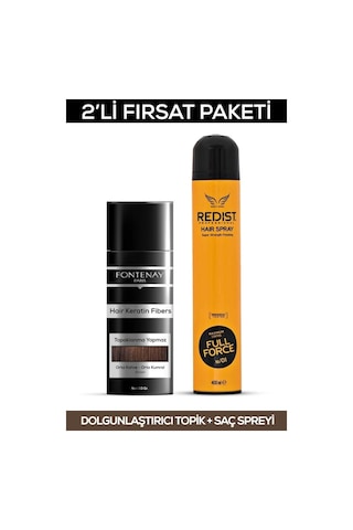 Fontenay Saç Dolgunlaştırıcı Keratin Fibers Orta Kahve Topik Saç Tozu 50gr + Saç Spreyi 2'li Set