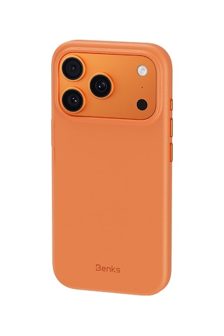 Apple Uyumlu iPhone 17 Pro Max  Kılıf M-safe Şarj Özellikli Benks Vitapro Serisi Pu Deri Kapak Turuncu Turuncu