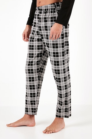 Buratti Ekoseli Cepli Beli Lastikli % 100 Pamuk Regular Fit Erkek Pijama Takımı 6572001 Siyah-Beyaz