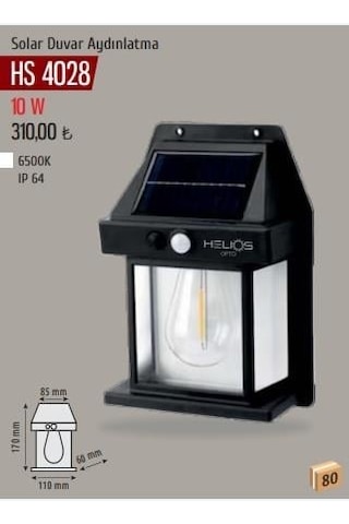 Helios 10w Solar Duvar Aplik Beyaz Işık Hs-4028