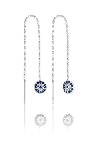 Azuris Silver Azuris 925k Gümüş Sıralı Top Zincir Nazar Taşlı Küpe Gümüş