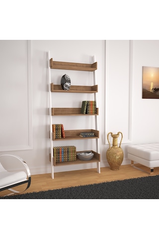 Pasifichome Only Raflı Koyu Meşe Merdiven Kitaplık / Duvara Monte Kitaplık