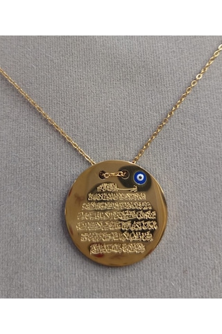 Beren Aksesuar Stainless Steel Ayetel Kürsi Madalyon Çelik Kolye Gold