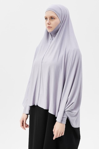 Altobeh Kollu Sufle Çarşaf Üstü Peçeli Pratik Tesettür Hijab - Nikaplı Namaz Örtüsü Gri