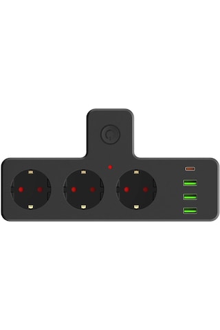 Güncelçarşı Akım Korumalı Üçlü Priz Açma Kapama Düğmeli 3'lü Soket Pd20w Output 1x Type-c 3x Usb 3x Soket Çocuk Koruması Bakır İletken 0