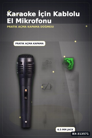6.5 Mm Jack Kablolu Karaoke Mikrofonu Tekli Paket Standart Model Ses Sistemi Icin Bx-313571