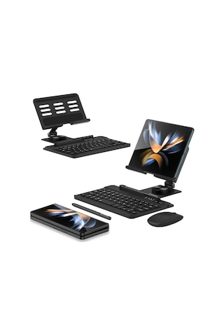Samsung Galaxy Uyumlu Z Fold 4/5 İçin Moaıto Masa İçin Ayarlanabilir Stand Keyboard Set Black