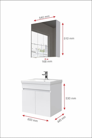 Star Banyo Dolabı Seti 60 Cm Parlak Beyaz Aynalı Lavabolu Mdf Parlak Beyaz
