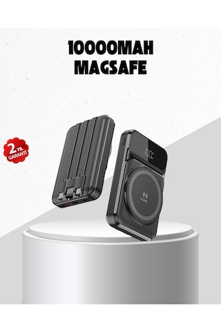 15w - 10 - Kablosuz Şarj Özellikli 10000 Mah Powerbank Type-c - Matxzngz - Hızlı Şarj siyah