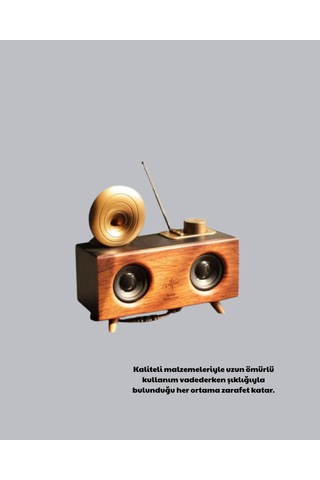 Çift Hoparlörlü Bluetooth Gramofon Speaker Fm Radyo, Usb, Sd Kart Ve Aux Girişli -
