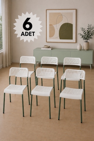 Mira Beyaz/ Yeşil Sandalye Plastik Gövdeli Metal Ayaklı, Mutfak Sandalyesi, Çalışma, Bahçe, Yemek Oda Beyaz/yeşil- 6 Adet