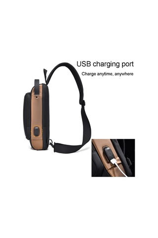 Sones Weıxıer X314 Su Geçirmez Spor Çapraz Askılı Sırt Çantası Usb Şarjlı Büyük Kapasiteli Tek Omuz Çantaları Gri Altın