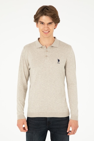 U.S. Polo Assn. Erkek Slim Fit Polo Yaka Taş Melanj Basic Kazak 50292434-VR225